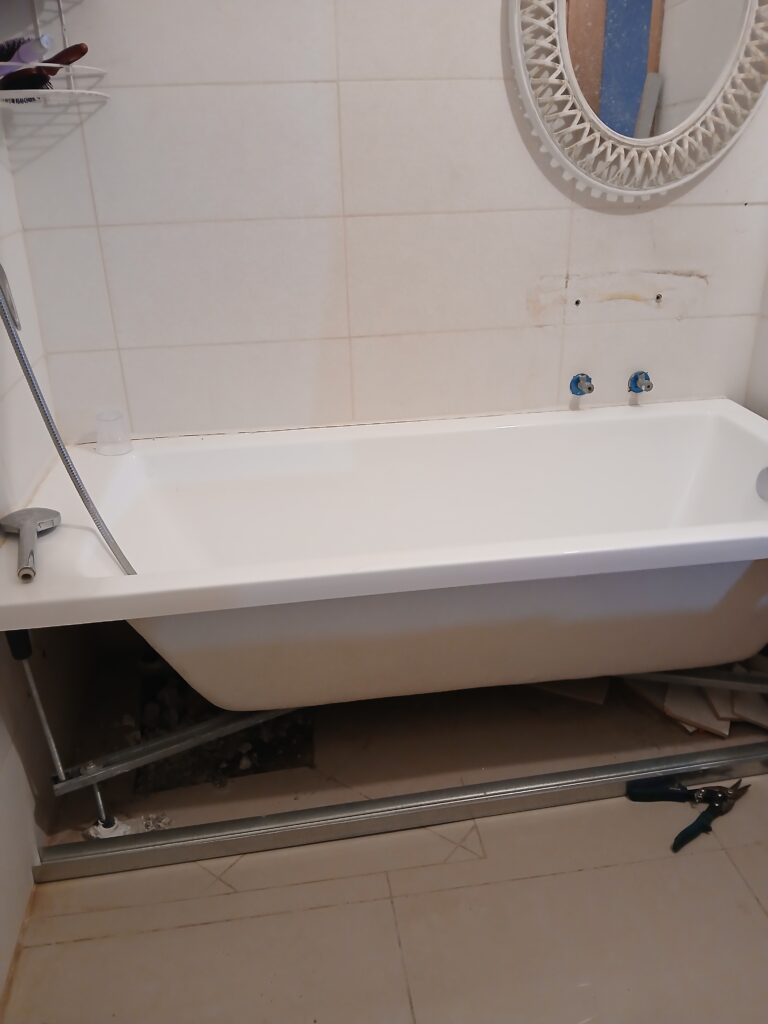 The new bathtub installed; shower was on the left, the sink was on the right.